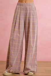 Honor Roll Pleated Plaid Wide Leg Pants - Westly