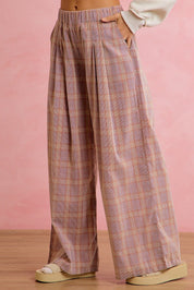 Honor Roll Pleated Plaid Wide Leg Pants - Westly