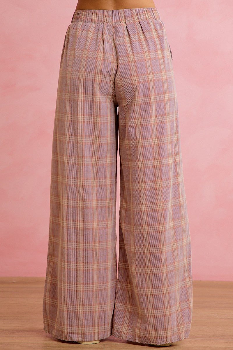 Honor Roll Pleated Plaid Wide Leg Pants - Westly