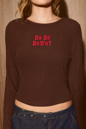 Howdy Holidays Embroidered Rib Knit Top in Brown — product photo 06