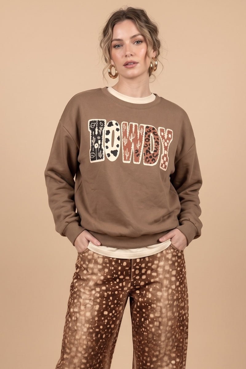 "Howdy" Multi-Pattern Graphic Sweatshirt - Westly