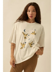 Hummingbirds Garment - Washed Oversized Graphic Tee - Westly