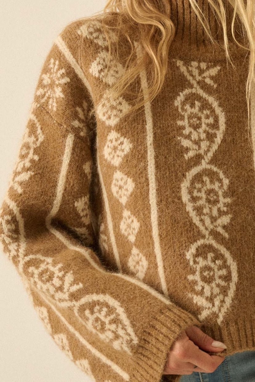 Idyllwild Abstract Jacquard Fuzzy Mock-Neck Sweater - Westly