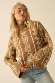 Idyllwild Abstract Jacquard Fuzzy Mock-Neck Sweater - Westly