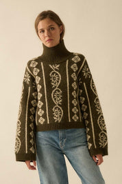 Idyllwild Abstract Jacquard Fuzzy Mock-Neck Sweater - Westly