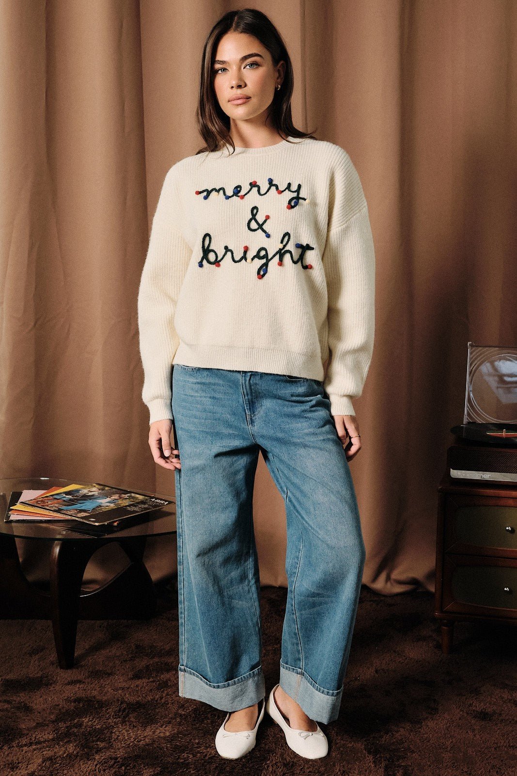 In Good Spirits Embroidered Pom-Pom Sweater - Westly