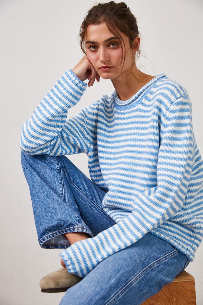 In Retrospect Roll Neck Stripe Sweater - Westly