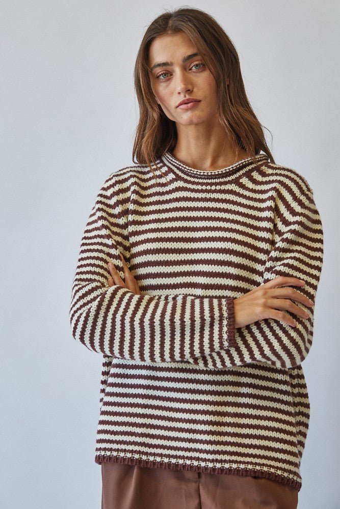 In Retrospect Roll Neck Stripe Sweater - Westly