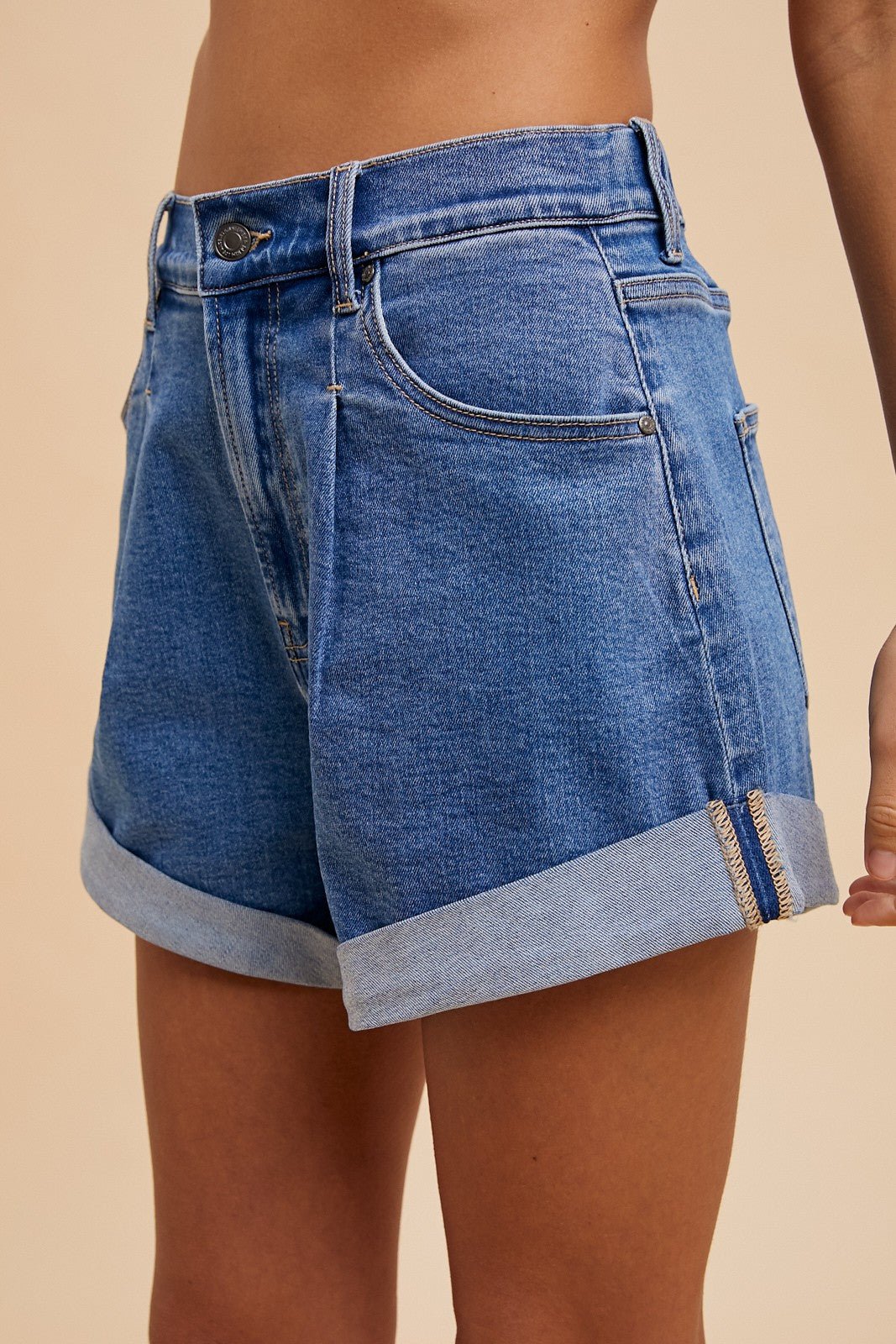 Indy Comfy Stretch Denim Roll - Up Shorts - Westly