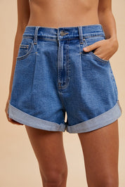 Indy Comfy Stretch Denim Roll - Up Shorts - Westly