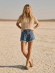 Indy Comfy Stretch Denim Roll - Up Shorts - Westly