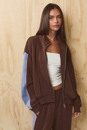 Interlude Colorblock Track Jacket - Dark Brown Blue
