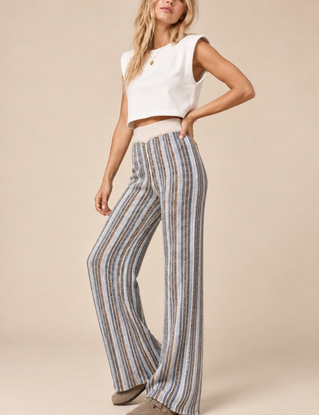 Intermission Striped Wide Leg Knit Pants - Westly