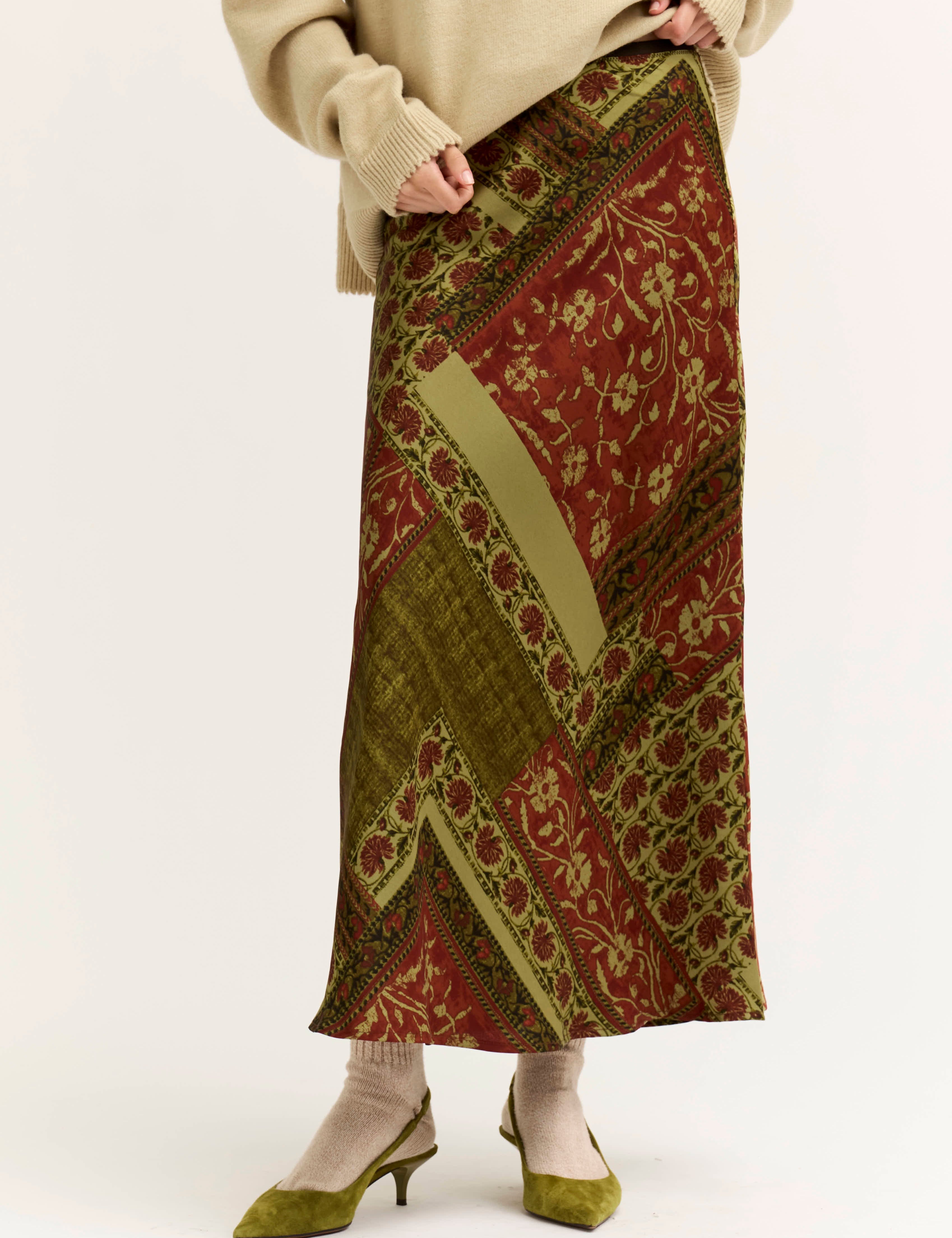 Into the Fold Printed Slip Skirt in Red Brown, photo 2