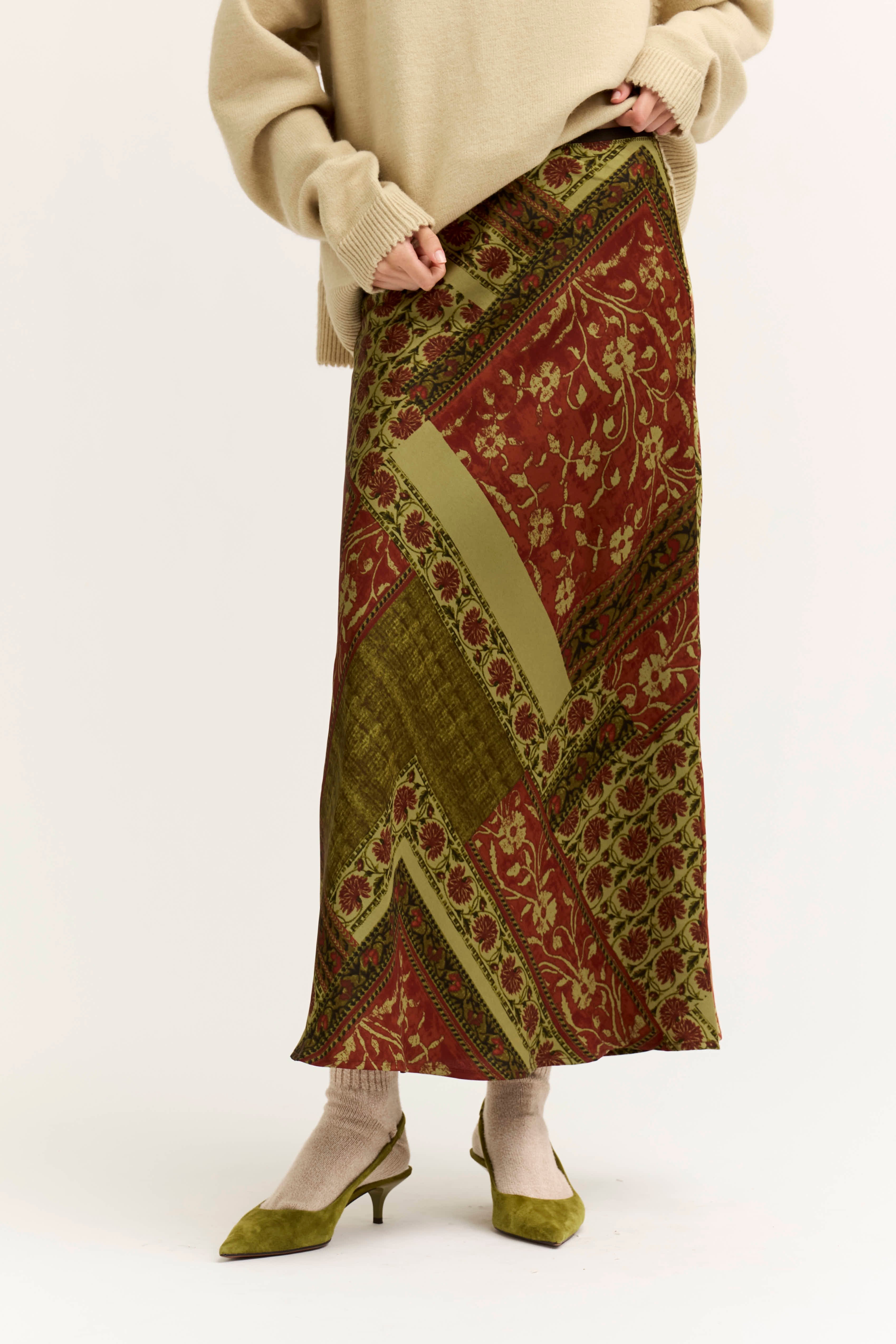 Into the Fold Printed Slip Skirt in Red Brown, photo 2