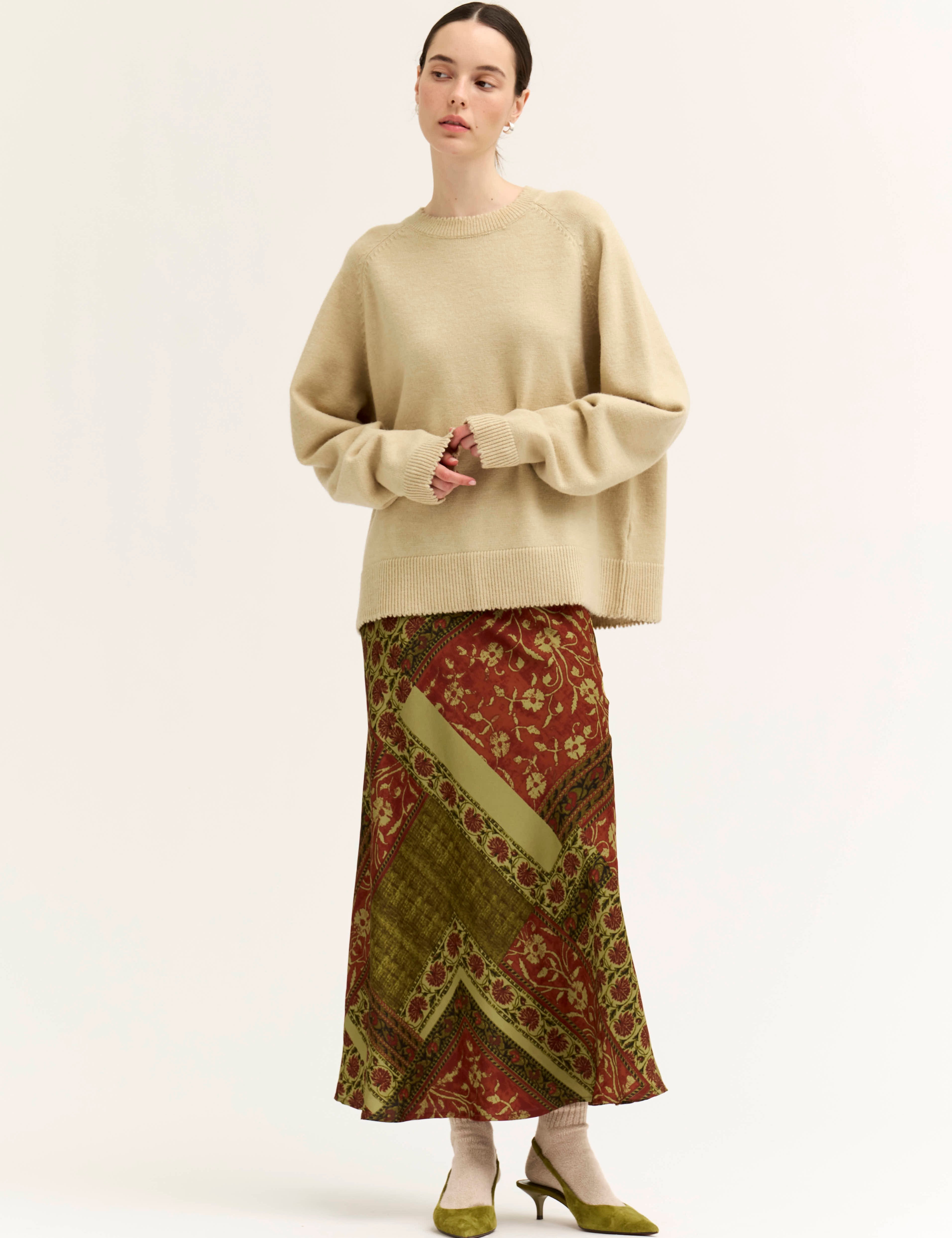 Into the Fold Printed Slip Skirt in Red Brown, photo 3
