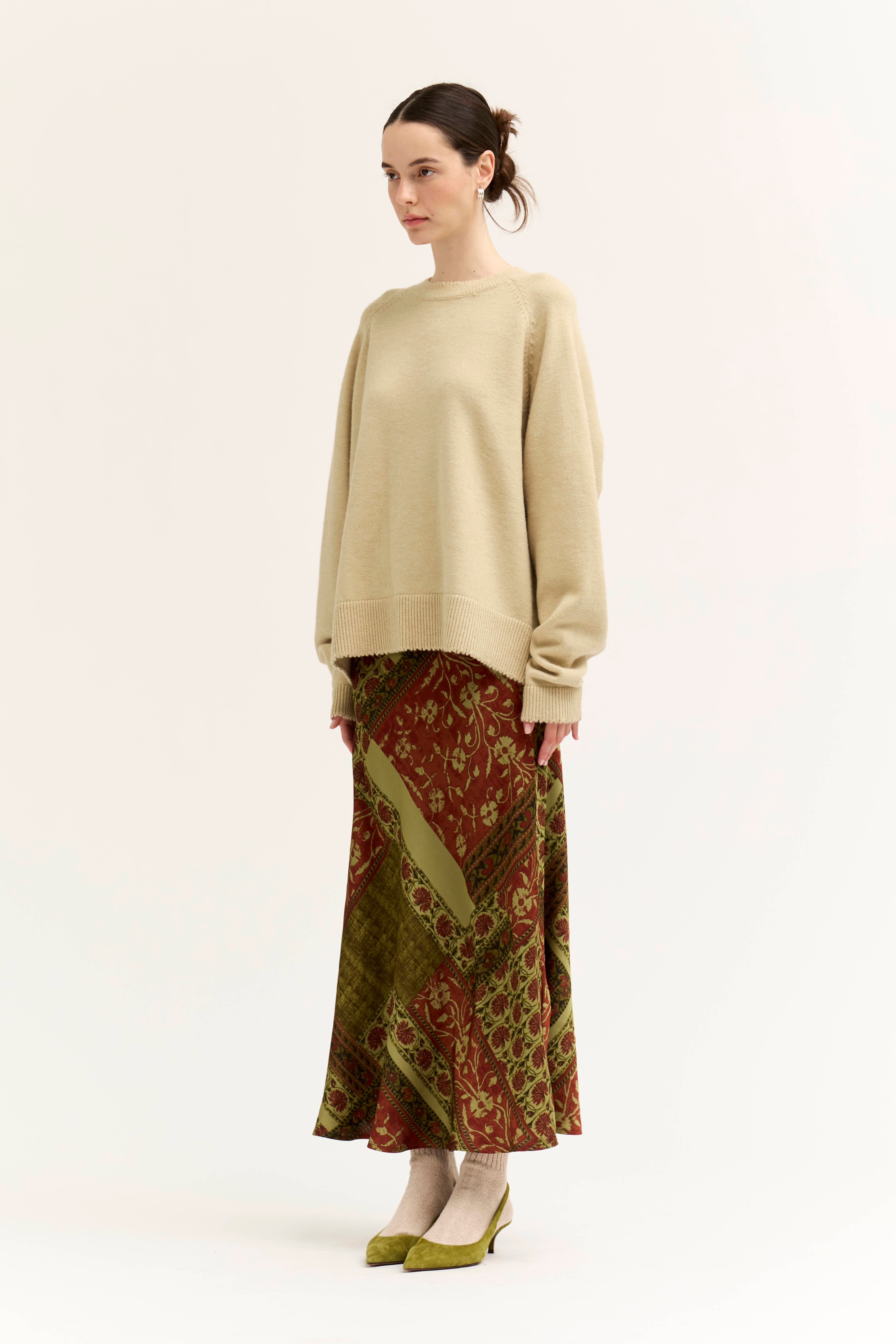 Into the Fold Printed Slip Skirt in Red Brown, photo 4