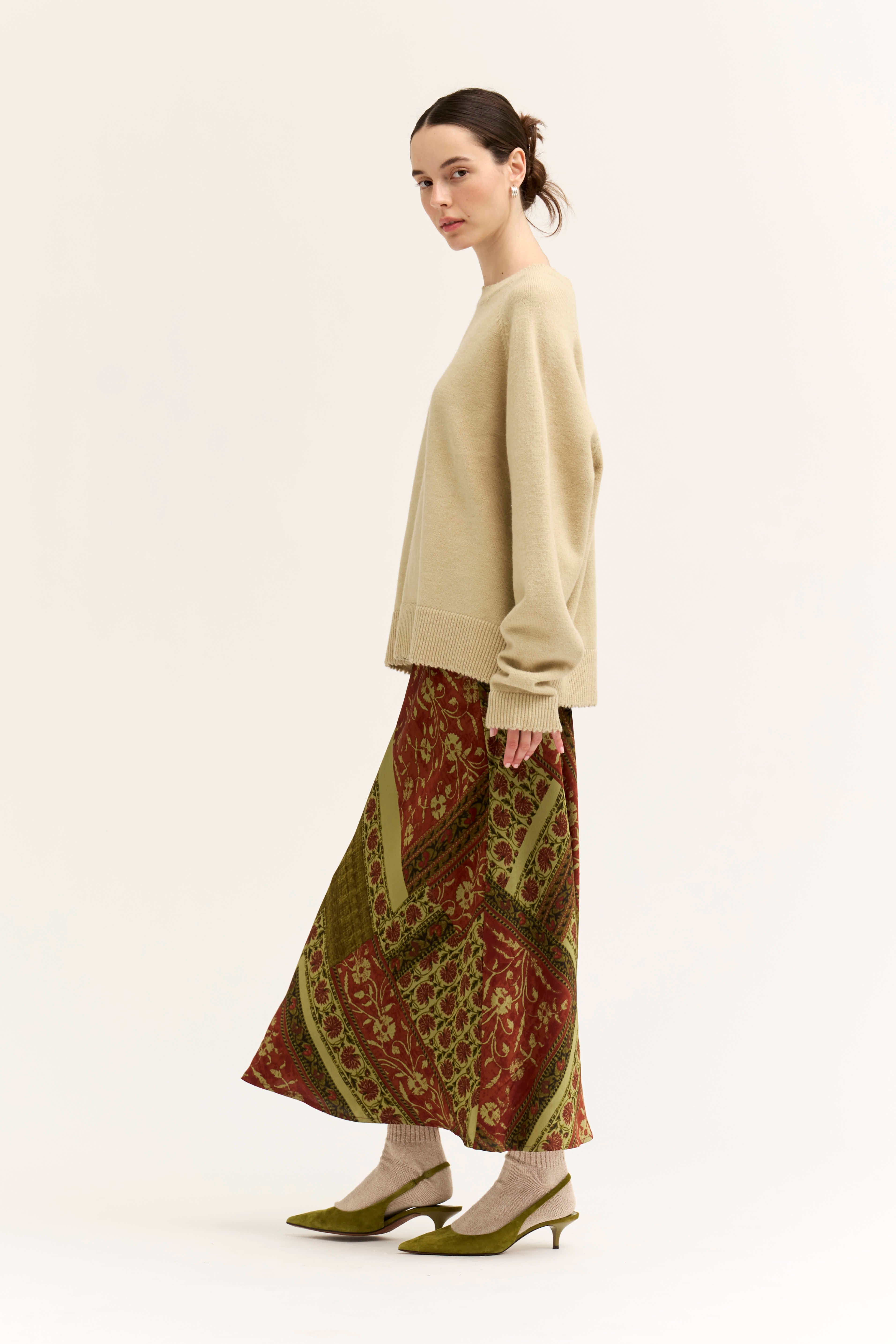 Into the Fold Printed Slip Skirt in Red Brown, photo 5