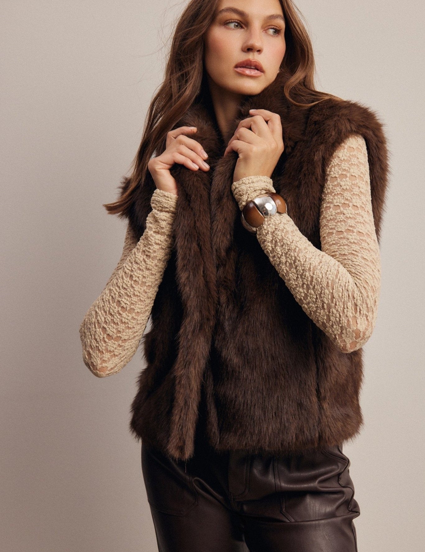 Inverness Collared Faux Fur Vest - Westly