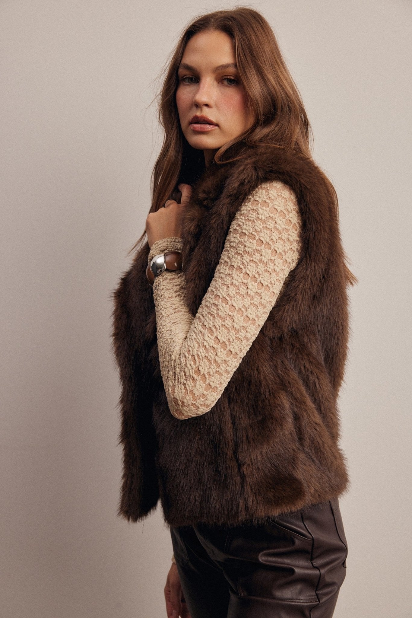 Inverness Collared Faux Fur Vest - Westly
