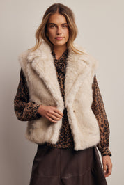 Inverness Collared Faux Fur Vest in Ash, photo 1