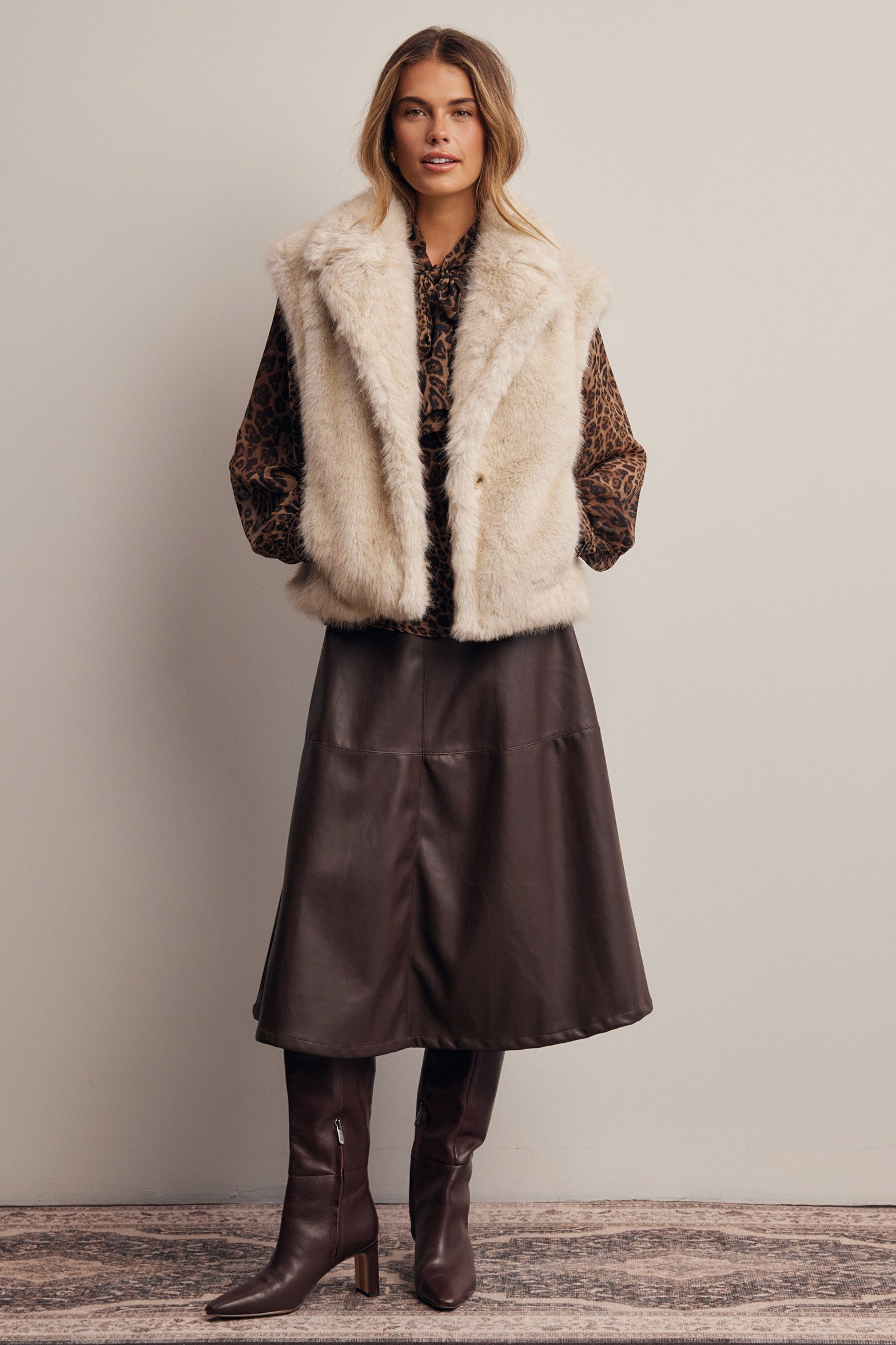 Inverness Collared Faux Fur Vest in Ash, photo 9