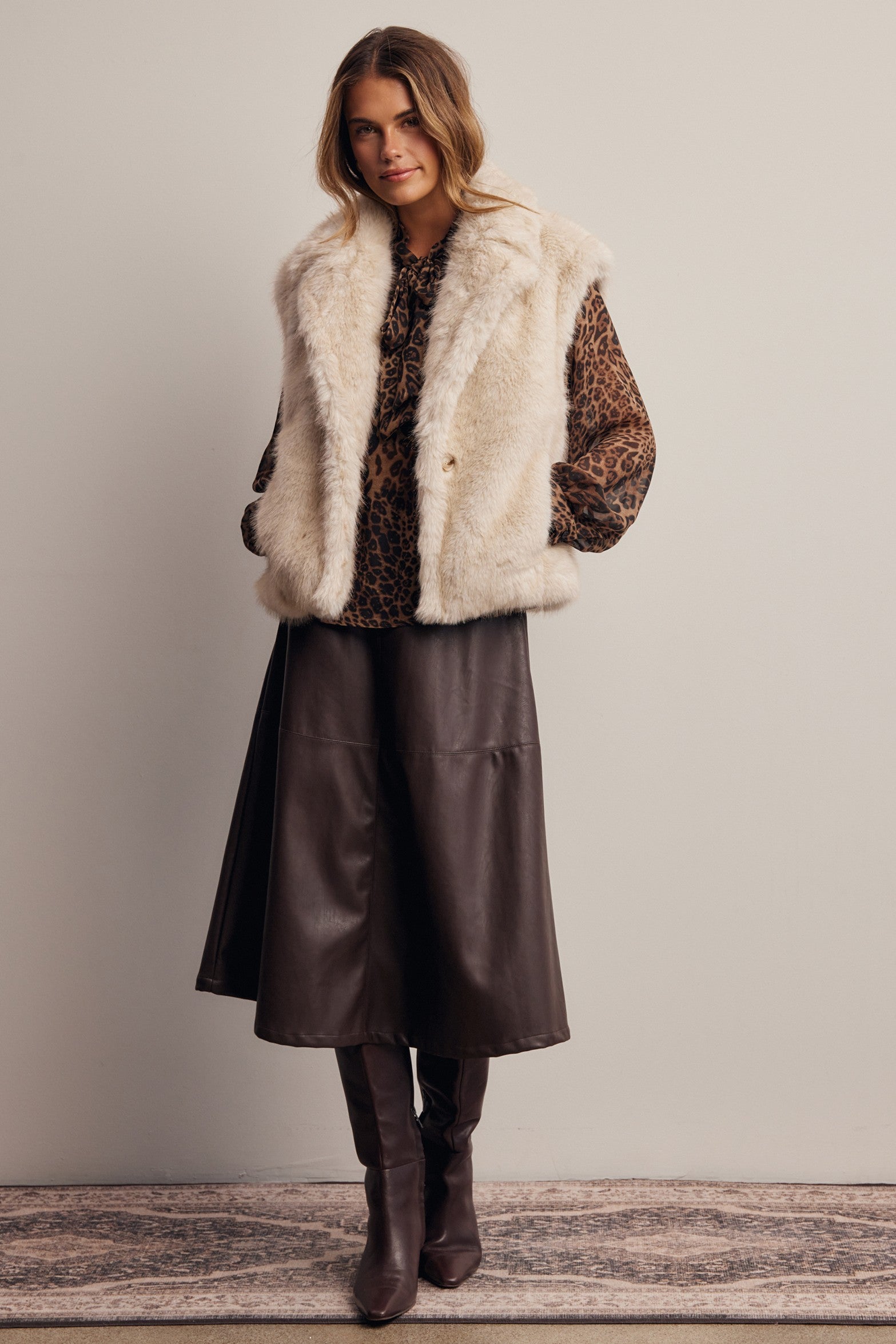 Inverness Collared Faux Fur Vest in Ash, photo 10