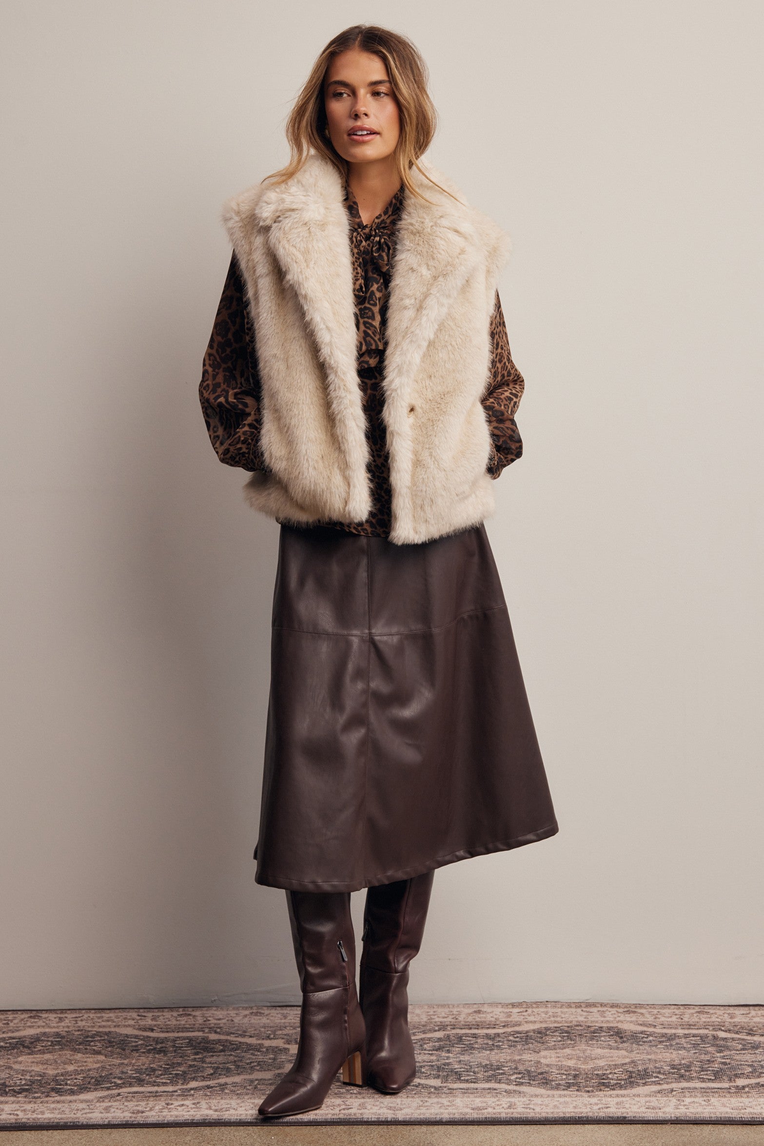 Inverness Collared Faux Fur Vest in Ash, photo 11