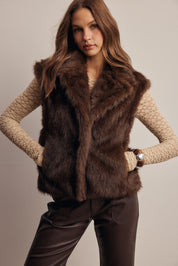 Inverness Collared Faux Fur Vest in Brown, photo 1