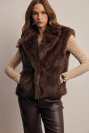 Inverness Collared Faux Fur Vest in Brown, photo 3