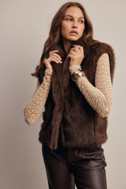 Inverness Collared Faux Fur Vest in Brown, photo 5