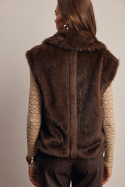 Inverness Collared Faux Fur Vest in Brown, photo 9