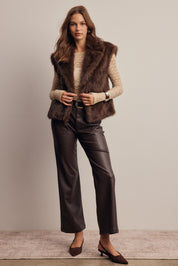 Inverness Collared Faux Fur Vest in Brown, photo 11