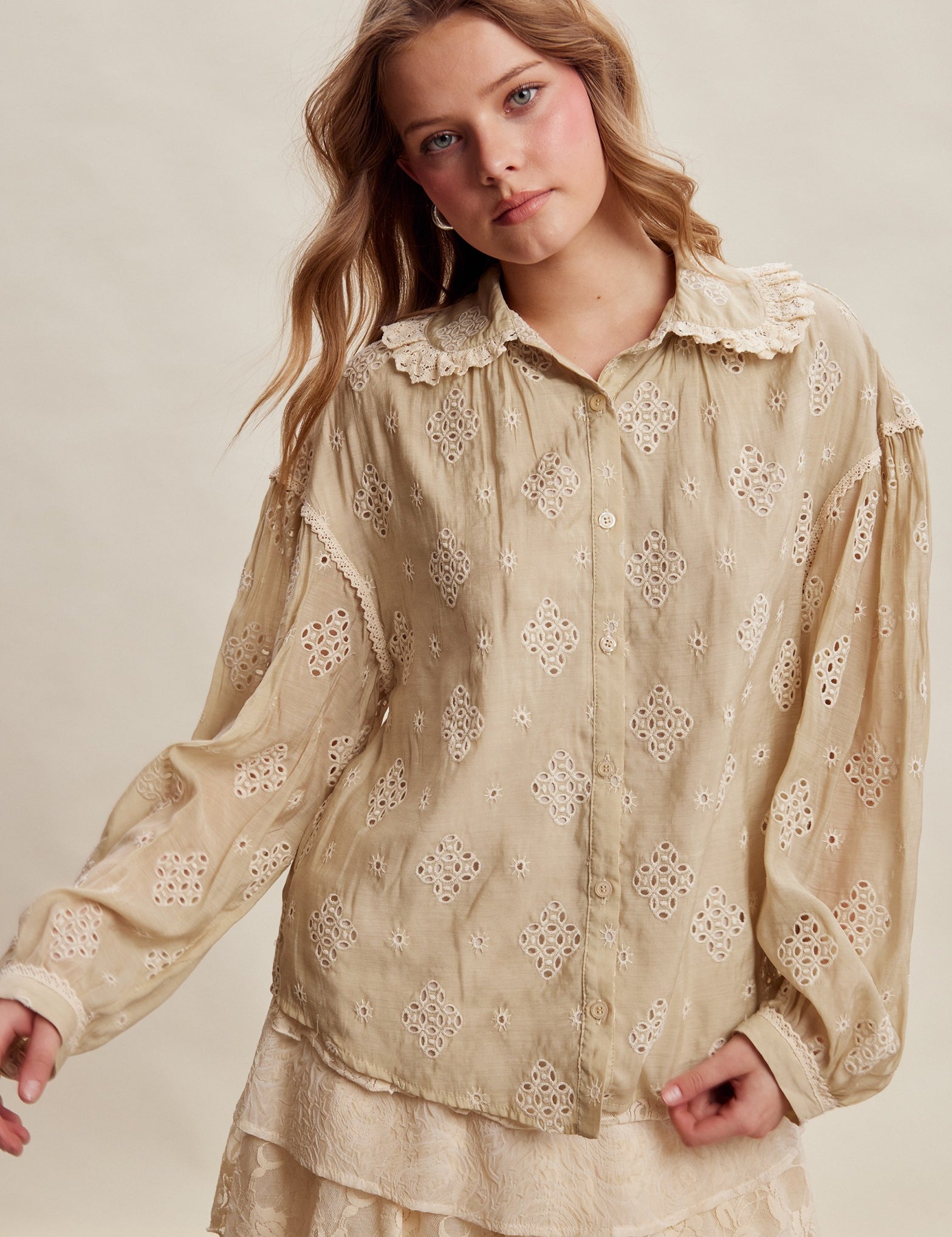 Isaline Eyelet Collar Blouse - Sand