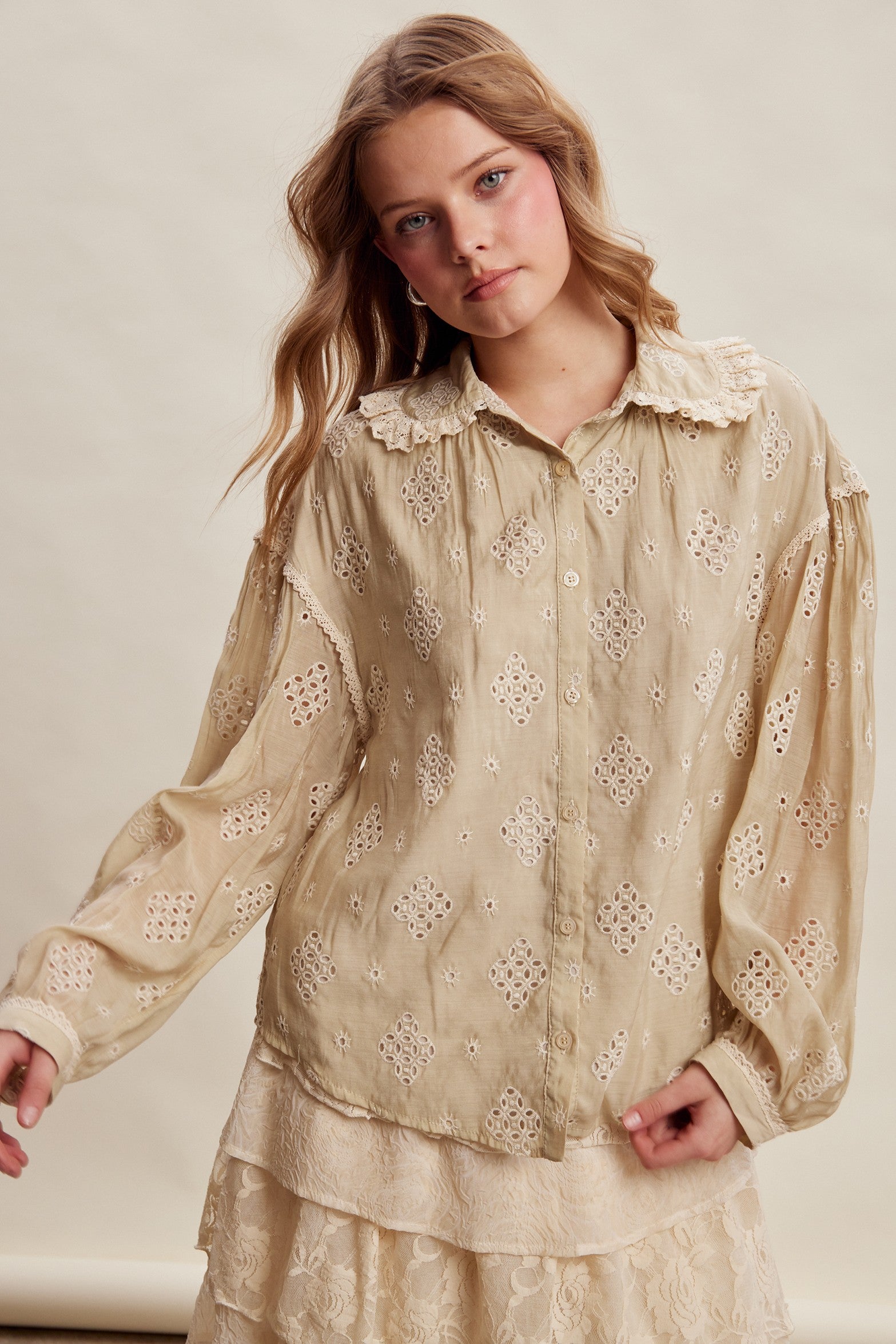 Isaline Eyelet Collar Blouse - Sand