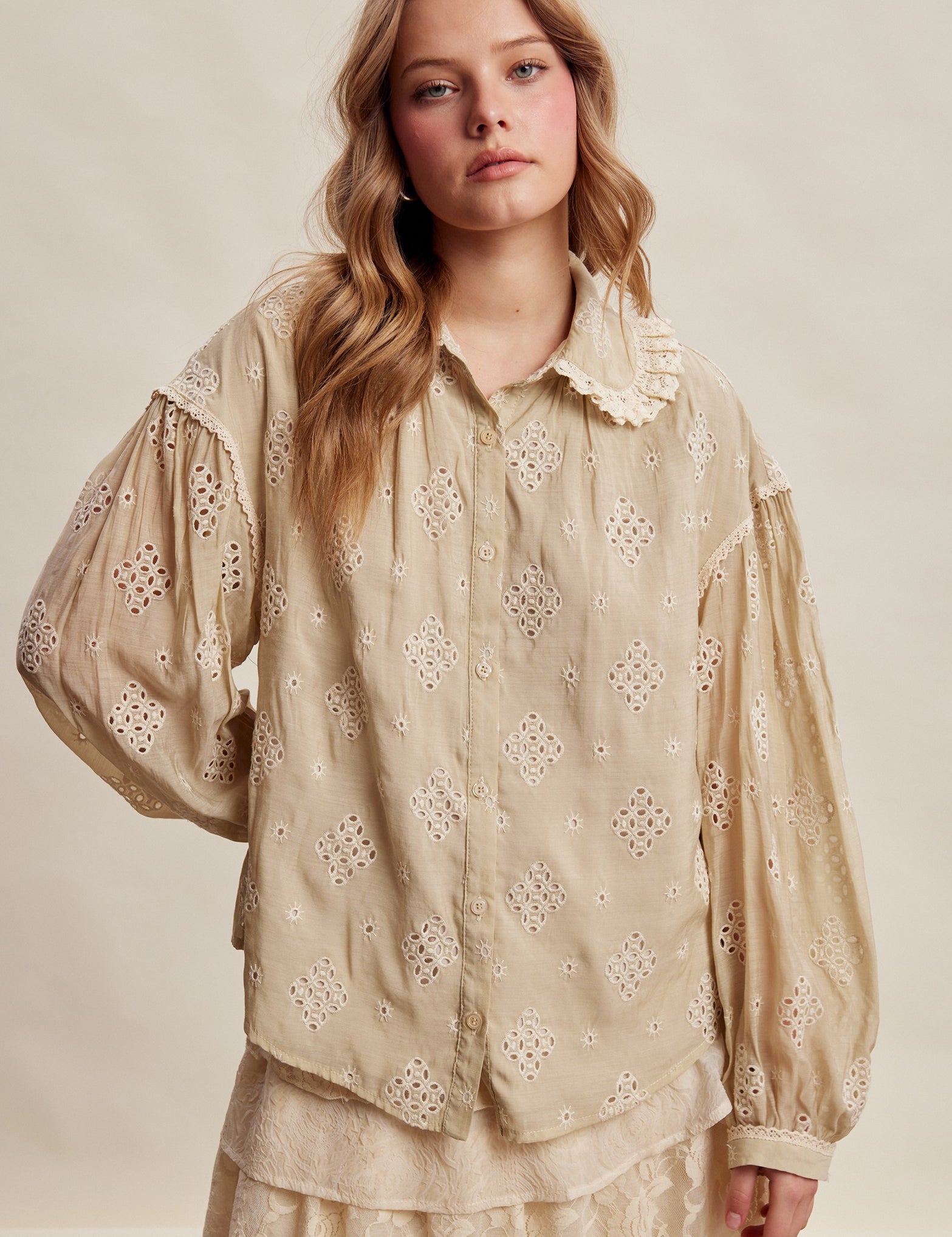 Isaline Eyelet Collar Blouse - Sand