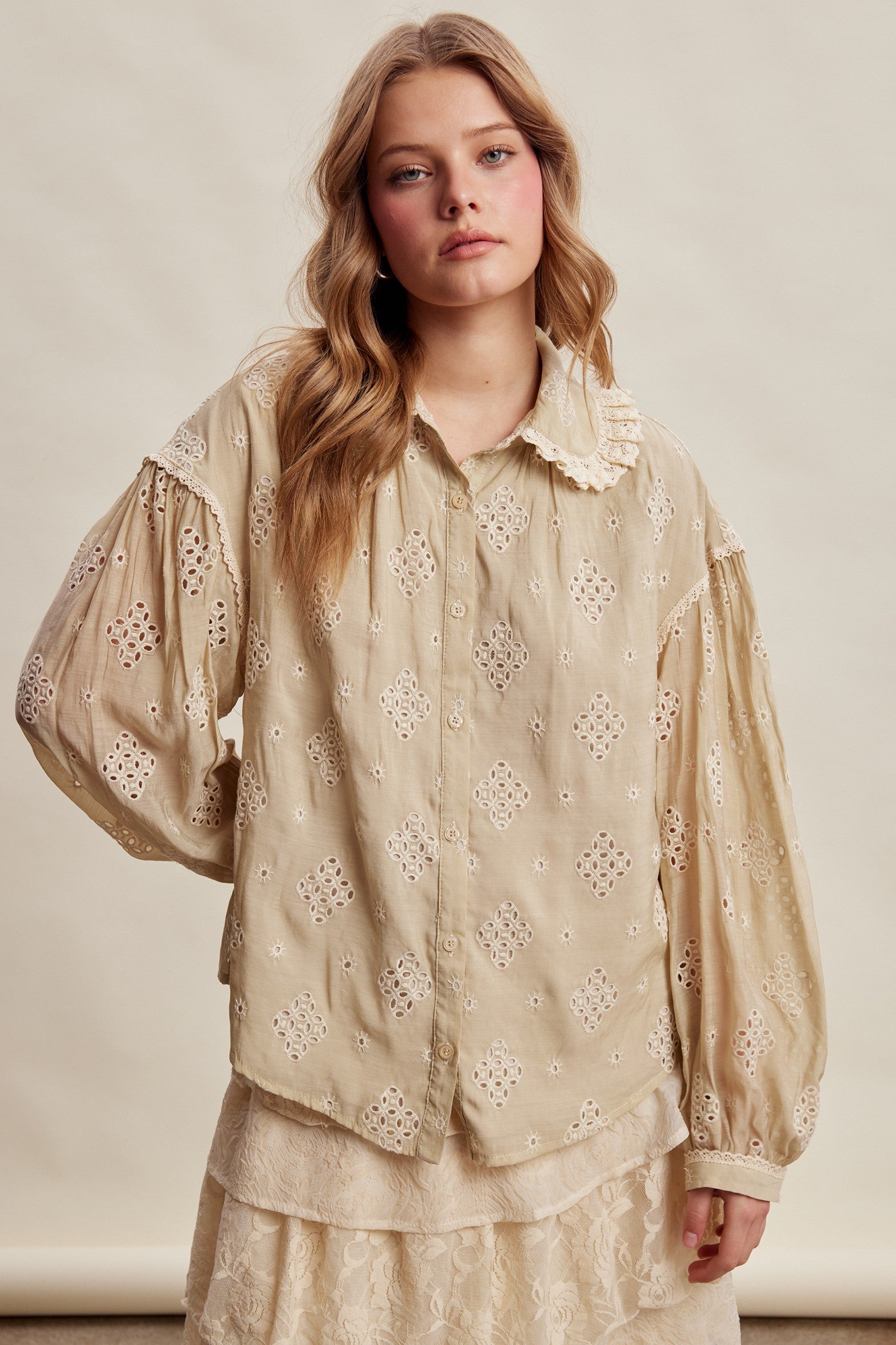 Isaline Eyelet Collar Blouse - Sand