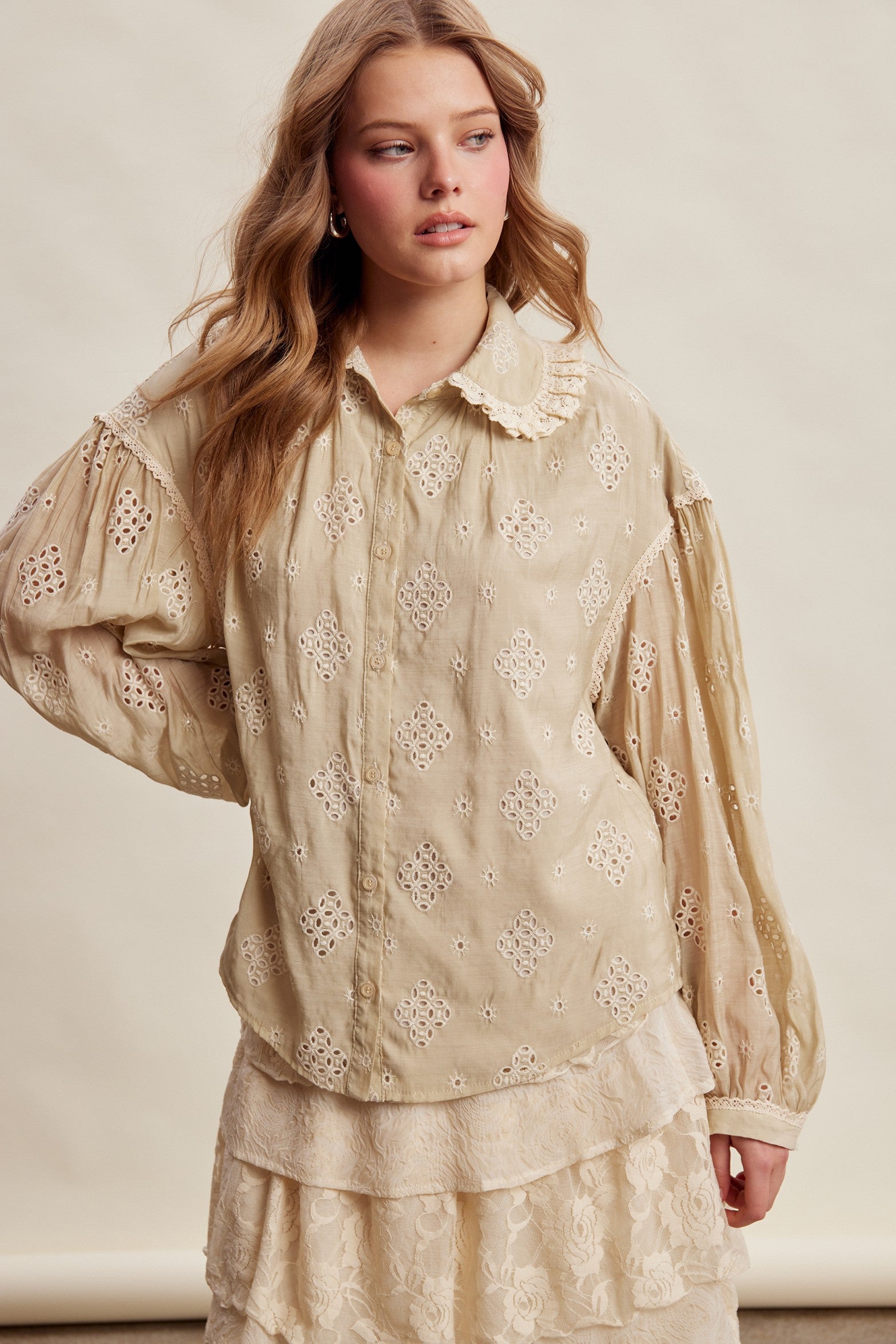 Isaline Eyelet Collar Blouse - Sand