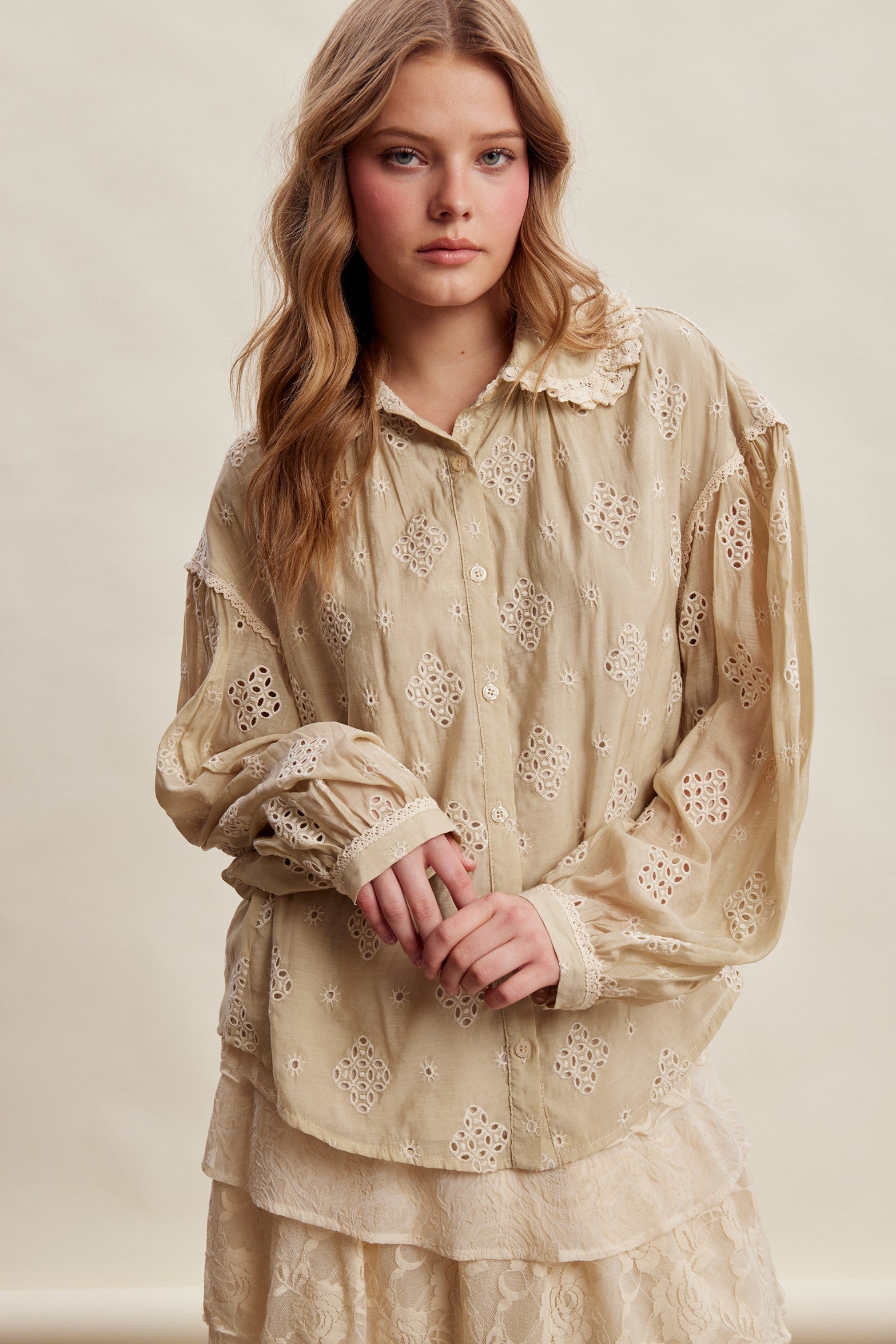 Isaline Eyelet Collar Blouse - Sand