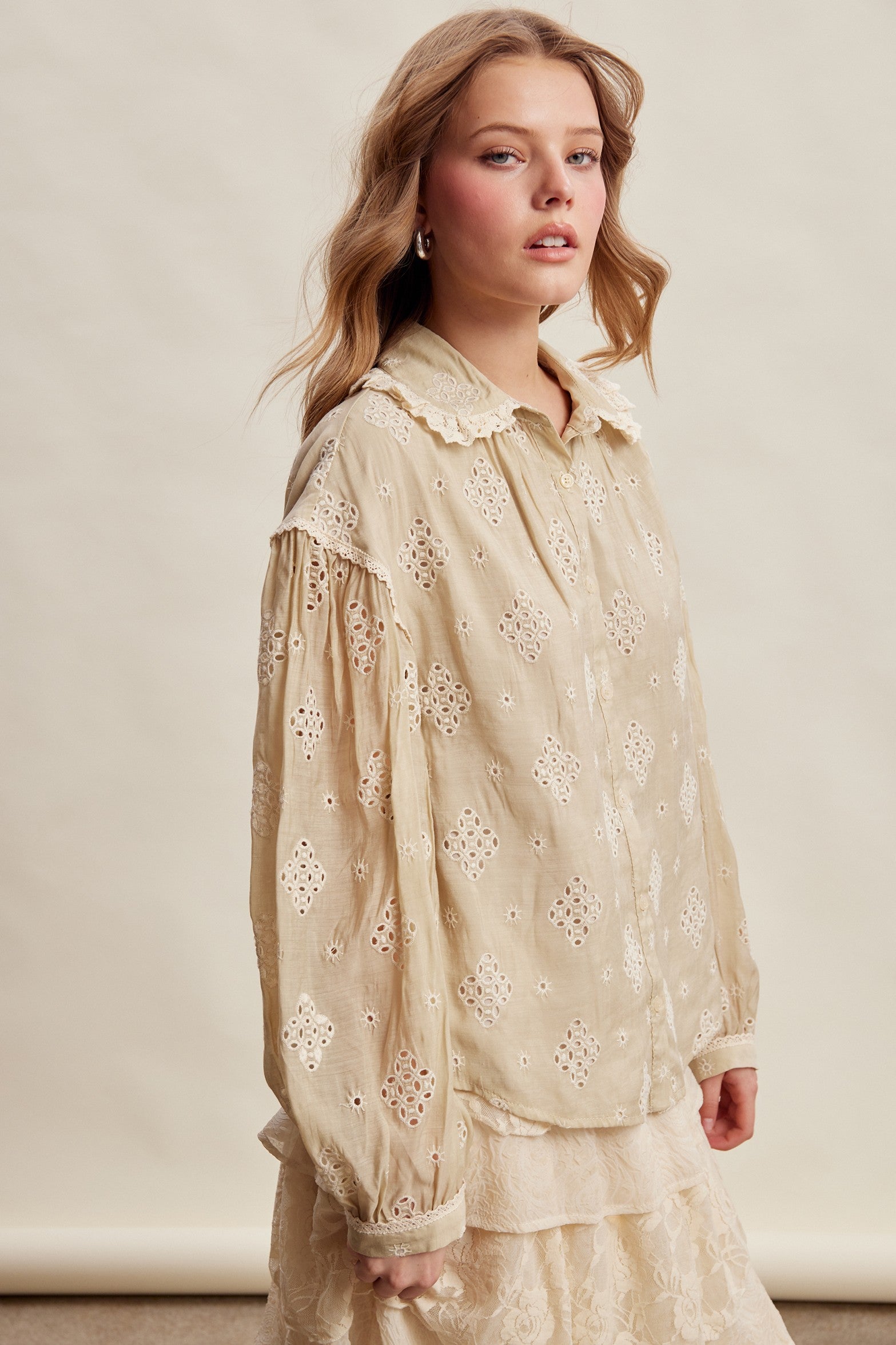 Isaline Eyelet Collar Blouse - Sand