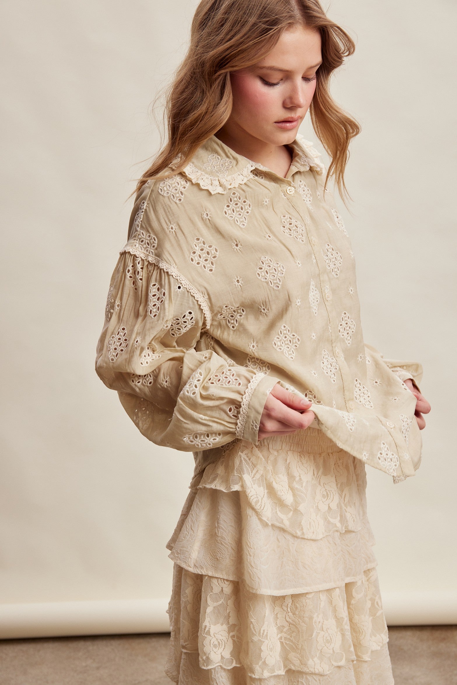 Isaline Eyelet Collar Blouse - Sand