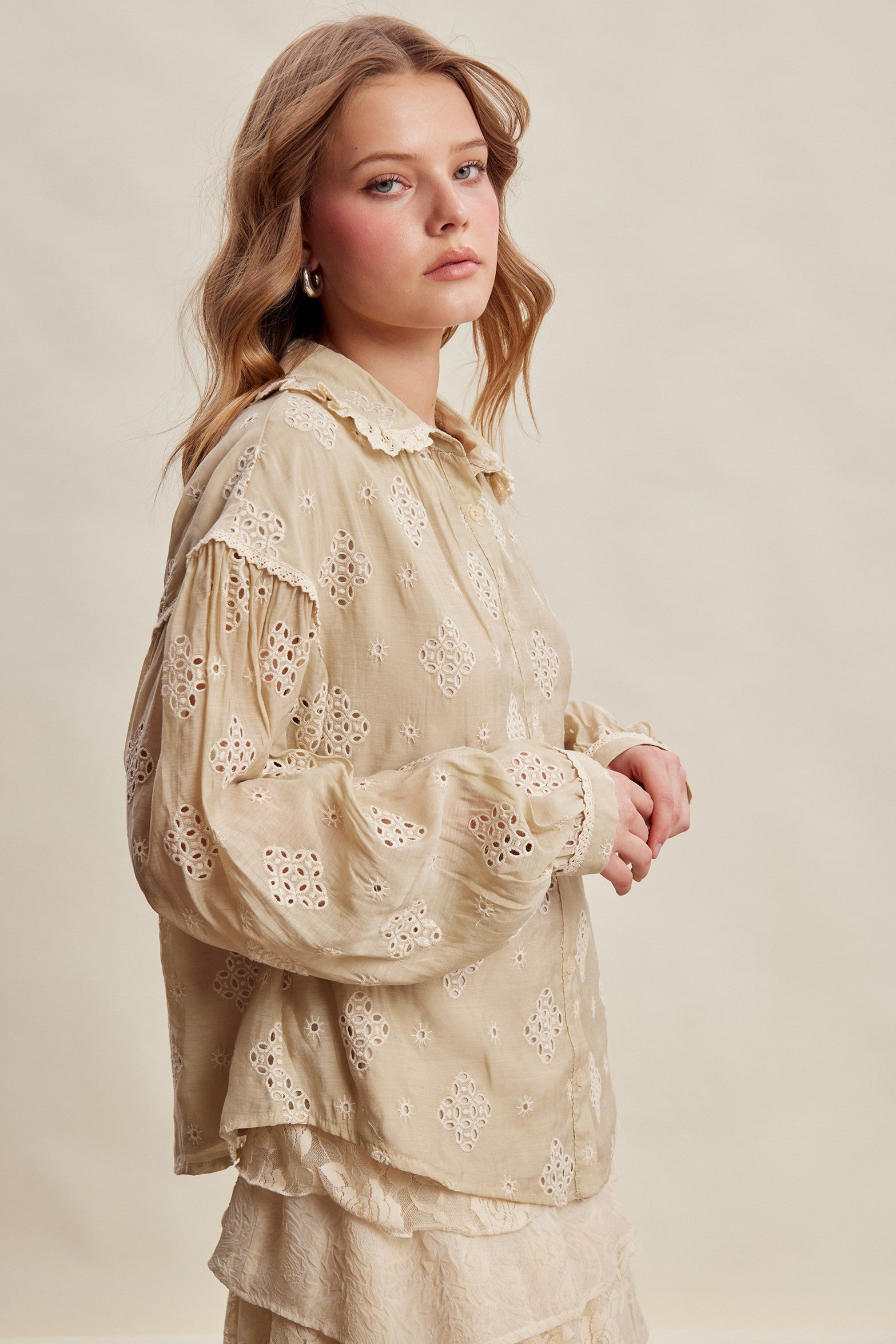 Isaline Eyelet Collar Blouse - Sand