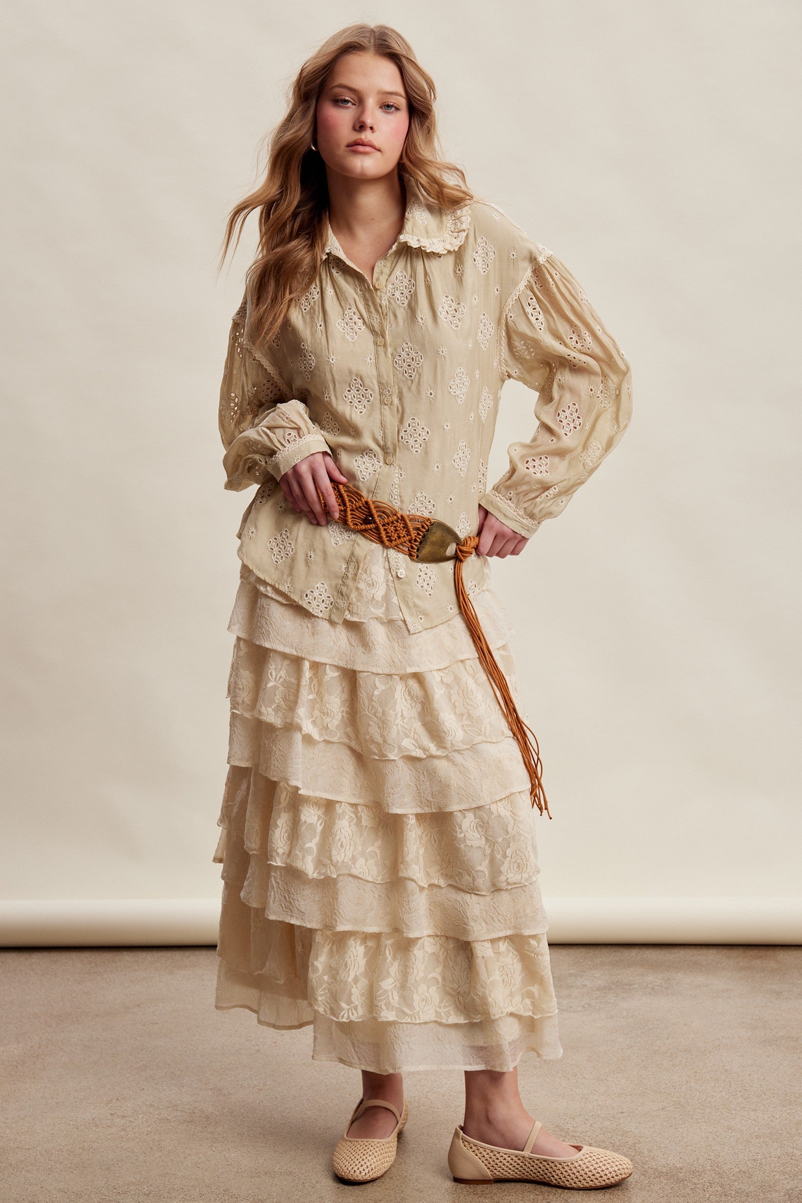 Isaline Eyelet Collar Blouse - Sand