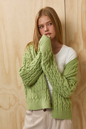 Isolde Cable Knit Cardigan - Light Green