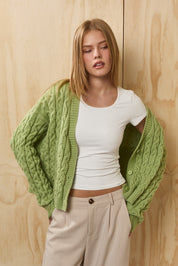 Isolde Cable Knit Cardigan - Light Green