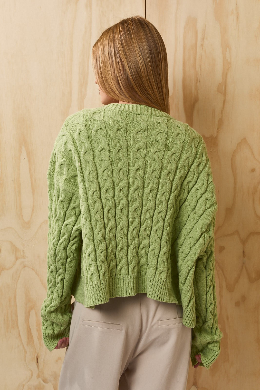 Isolde Cable Knit Cardigan - Light Green