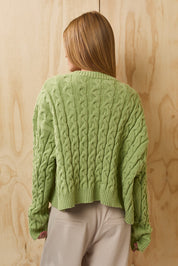 Isolde Cable Knit Cardigan - Light Green