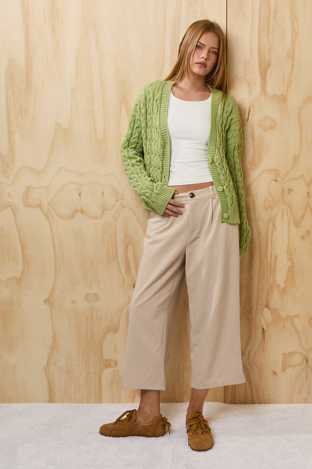Isolde Cable Knit Cardigan - Light Green