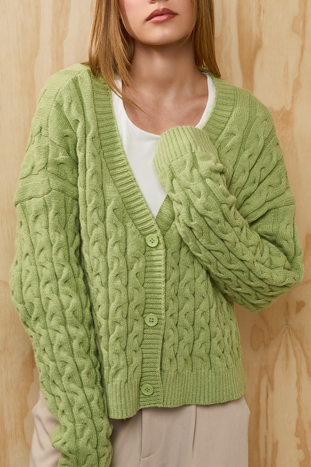 Isolde Cable Knit Cardigan - Light Green