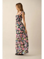 Ivy Floral Smocked Crisscross - Back Chiffon Maxi Dress - Westly